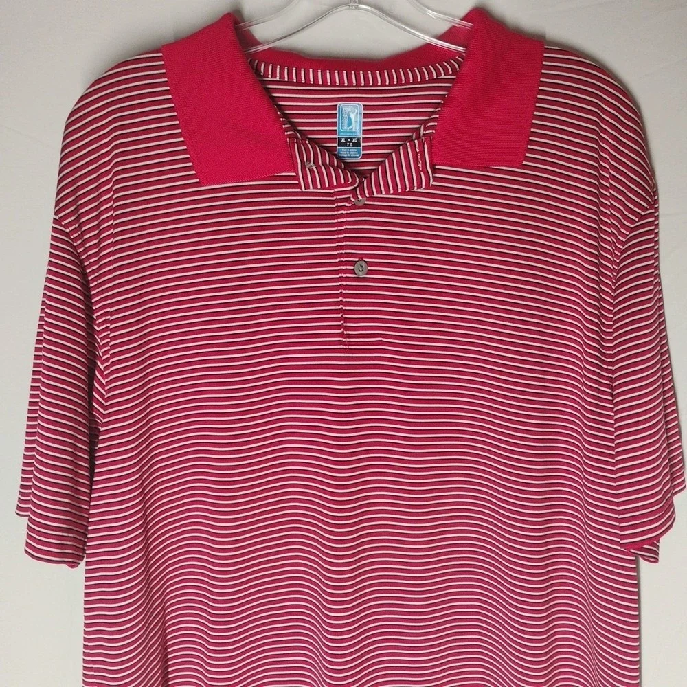 PGA Tour Mens XL Extra Large Red Striped‎ Polo Golf Shirt